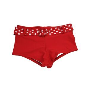 NWOT Marina West Red Polka Dot Belted Swim Bikini Bottom Shorts Retro Swim Sz M